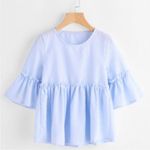 SheIn Light Blue Gingham Ruffle Sleeve Blouse • Size M • Summer, Yacht, Boat style Photo 0