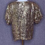 Vintage In Fashions Silk Sequin Party Top Gold Blue Beaded Blouse Size Large Photo 3