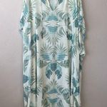 Vacances Beach Swim Coverup Palm Leaf 100% Silk Cream Caftan kimono resortwear Blue Size undefined Photo 0
