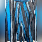 Donna Karan DONNA KAREN DKNY Turquoise Blue Black Gray Striped Silk Pleated Skirt Size 10 Photo 2