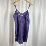 California Dynasty Vintage Large Floral Satin Bow Side Slit Chemise Slip Dress Purple Photo 1