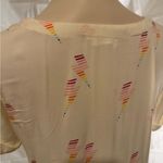 Sugarhill Cream Short Sleeve Button Down Blouse with Rainbow Lightning Design Red Size 8 Photo 6