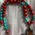 Western Turquoise And Cowhide Necklace Blue Photo 3