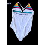 Loft Beach Swimsuit Size 4 Striped One Piece Halter Shelf Bra V Neck New… Photo 8