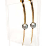 Sam Edelman NEW -  Gold Curved Bar & Gray Pearl Drop Earrings 2.5" Photo 0