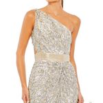 Mac Duggal  5687 SEQUINED ONE SHOULDER DRAPED LACE UP GOWN dress  Silver 8 Photo 3