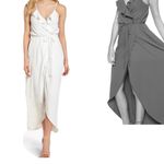 Everly White Satin Ruffle Front Slit Mock Wrap Maxi Dress Large Photo 1