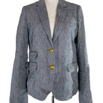 J.Crew  Dalton Herringbone Blazer Jacket 8 TALL Blue Gold Buttons Crest Linen Photo 0