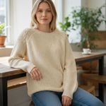 Urban Outfitters  BDG Mohair Cable Knit Crewneck Sweater Tan Beige Size Medium Photo 0