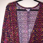 LuLaRoe Lindsay Cardigan Open Front Pink w/ Colorful Geometric Pattern Sz L EUC Photo 4