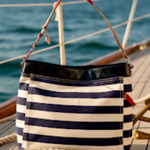 Tommy Hilfiger Navy Blue, Cream Canvas, Chain Shoulder Bag, Gold Tone EUC Photo 0