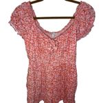A.U.W. Pink and Red Floral Short Sleeve Ruffled Romper Size M Photo 0