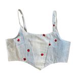 Reworked Strawberry Embroidery Denim Corset Tank Top š„ Blue Photo 0