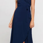 l*space L* Goa Short Sleeve Wrap Midi Dress Swim Coverup Midnight Blue Medium Photo 0
