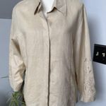 Linen Tan‎ Natural 3/4 Sleeve Lucy Pirada Button Up Shirt Butterfly Cutout Large Tan Photo 0