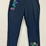 Attyre Black Floral Embroidered Audrey Slim Ankle Pants Sz 8 Photo 0