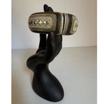 Vintage Gold Tone Hinged Bangle Bracelet with Studded Bead Texture Retro Jewerly Silver Photo 1