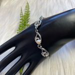 Faux pearl faceted rhinestone silver tone anklet bracelet Photo 2