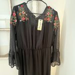 Wrangler NWT Black Floral Embroidered Swiss Dot Long Dress Women's L Photo 1
