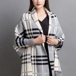Coco + Carmen Reversible plaid cape with fringe like new Photo 0