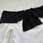 Dazy White off shoulder long sleeve top with black contrast bow Size XS Photo 1