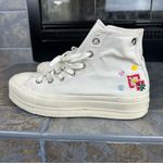 Converse White Platform High-Top Sneakers Festival Floral Embroidery Photo 2