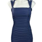 Tiger Mist Tilly Navy Blue Square Neck Ruched Fitted Mini Bodycon Dress Size XS Photo 3