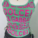 Dolce & Gabbana Vintage Y2K ‎ Teal Hot Pink Monogram Tank Top Side Tie Womens S Photo 2