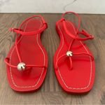 Loeffler Randall EUC Lara Flat Buckle Leather Sandal in Red and Gold Size 10 B Photo 6