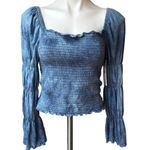 REWASH NWT,  Totally Tie Dye Smocked Ruffle-Trimmed Top Blue, Sz M Photo 2