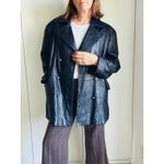 Women's Lambskin Leather Coat Size Mens Large Peacoat Oversized Classic Unisex Black Photo 6