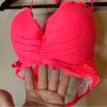 Hobie  Neon Hot Pink Bikini Top Solids Push Up Ruffled Underwire Halter Medium Photo 5