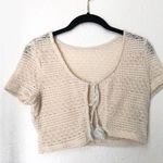 Adorable cropped crotchet knit short sleeve top cardigan bowlero tie bust Measurement in pics Photo 2