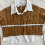 Pilcro Anthropologie Tan Cropped Cable-Knit Twofer Long Sleeve V-Neck Sweater Photo 11