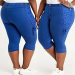 Ashley Stewart  Plus Size Lace Up Side Hi Rise Denim Capris Royal Blue Pants 16 Photo 1