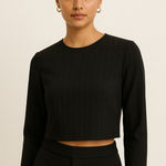 ZARA Women’s Black Pinstripe Long Sleeve Crop Top Size L NWOT Photo 0