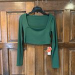 Cider NWT  Green Knit Square Neck Long Sleeved Cropped Top Size Medium Photo 1