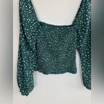 Abercrombie & Fitch AF Green White Polka Dot Long Sleeve Smocked Blouse Small Photo 9