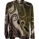 Chico's  Fitted‎ Mock Neck Patterned Top Size 1 Small Zip Back Equestrian Photo 0