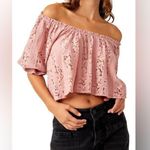 Free People NEW Stacey Lace Blush Tint Puff Sleeve Top Blouse Cropped Flowy Photo 1