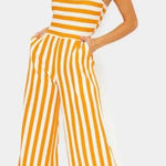 Pretty Little Thing Mustard and White Striped Bandeau Cropped Jumpsuit size 4 NWT Photo 0
