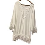 Embroidered Boho Gypsy Womens XL Cover Up Mini‎ Tunic Dress White Photo 0