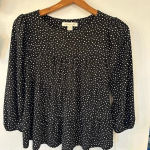 Monteau Womens Black Polka Dot Baby Doll 3/4 Sleeves & Ruffle Hem Top Photo 0