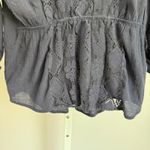 Active USA sz L Black Boho Lace Back Blouse Cottagecore Button Top Photo 7