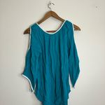 Venus Aqua Teal Blue Spring Summer Chiffon Casual Irregular Sleeve Top Photo 7
