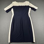 Ralph Lauren Lauren Sheath Dress Womens 16 Navy White Colorblock Ruched Pullover Photo 8