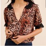 Free People My Love Lace Trim Button-up Crop Top In Leopard Combo W1903 Sz M Photo 0
