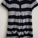 Heart N Crush Black Grey Stripe Heart Goth Sweater Short Sleeve Babydoll Top Photo 0
