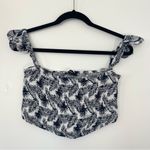 Lulus  Navy Blue & White Tropical Print Smocked Off Shoulder Crop Top Size Medium Photo 1