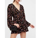Free People L'amour Floral Long Sleeve V Neckline Button Down Romper New 2 Black Photo 8